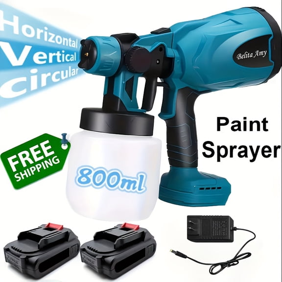 Paint Sprayer, High Power Electric Spray Gun with 800ml Container, 3 Spray Patterns & Adjustable Flow Control, Professional Power Painter for Kitchen Cabinets, Furniture, Fence & Walls Renovations