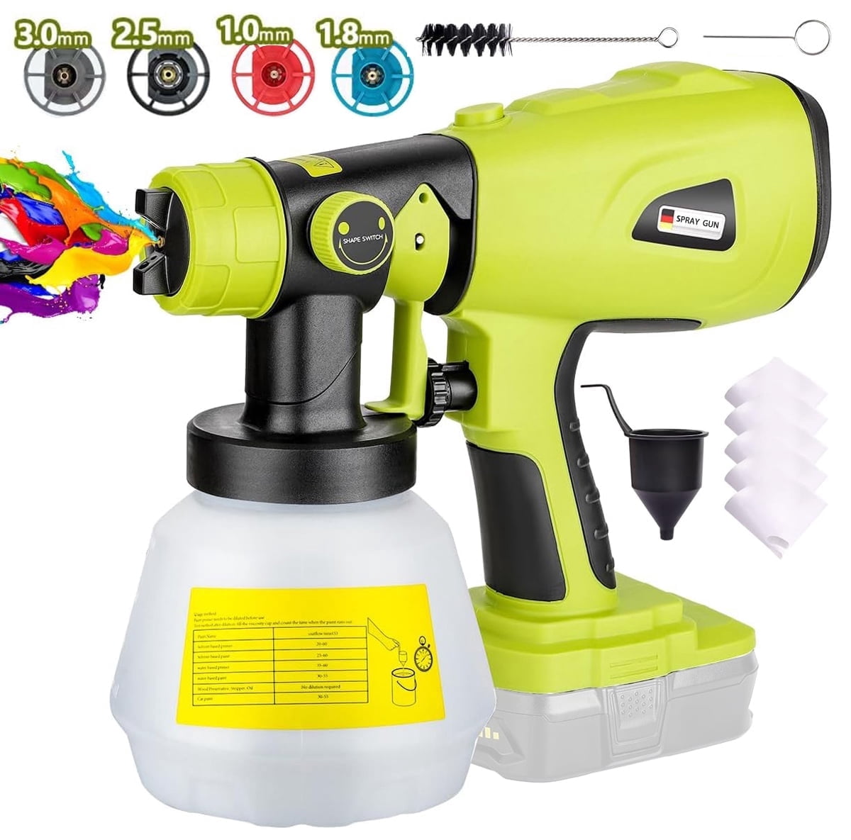 Paint Sprayer for Ryobi 18V Battery, HVLP Paint Spray Gun with a Brushless Motor and a Copper Nozzle, 200W Cordless Paint Sprayer for Home Interior and Exterior, House Painting - Battery Not Included