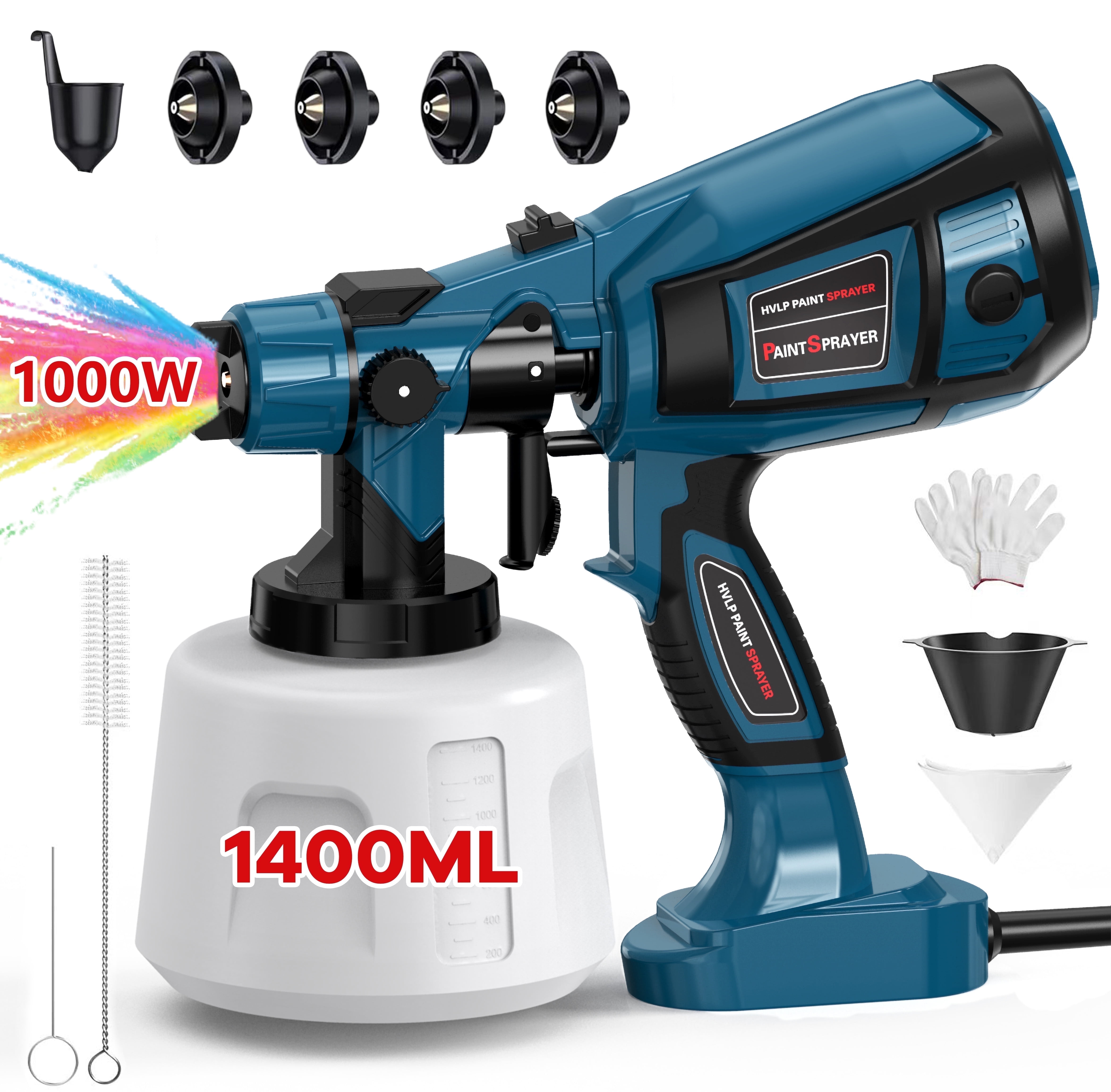 Purevigil Paint Sprayer 1000W HVLP High Power Electric Spray Paint Gun 1400ml High Capacity Container Easy to Clean for Home Interior, House Painting and Exterior