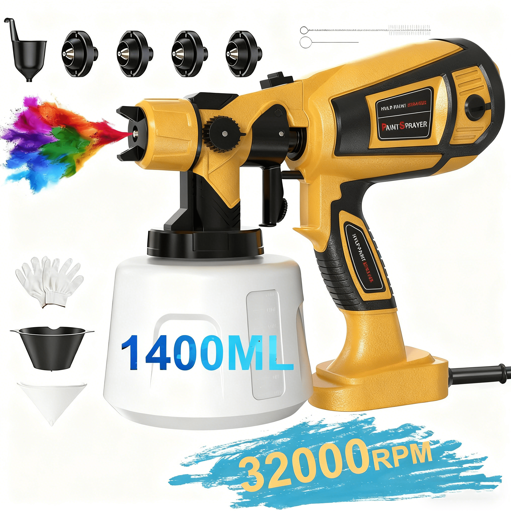 Jous Paint Sprayer 800W Hvlp High Power Electric Spray Paint Gun 1400ml High Capacity Container Easy to Clean for House Painting, Home Interior and Exterior