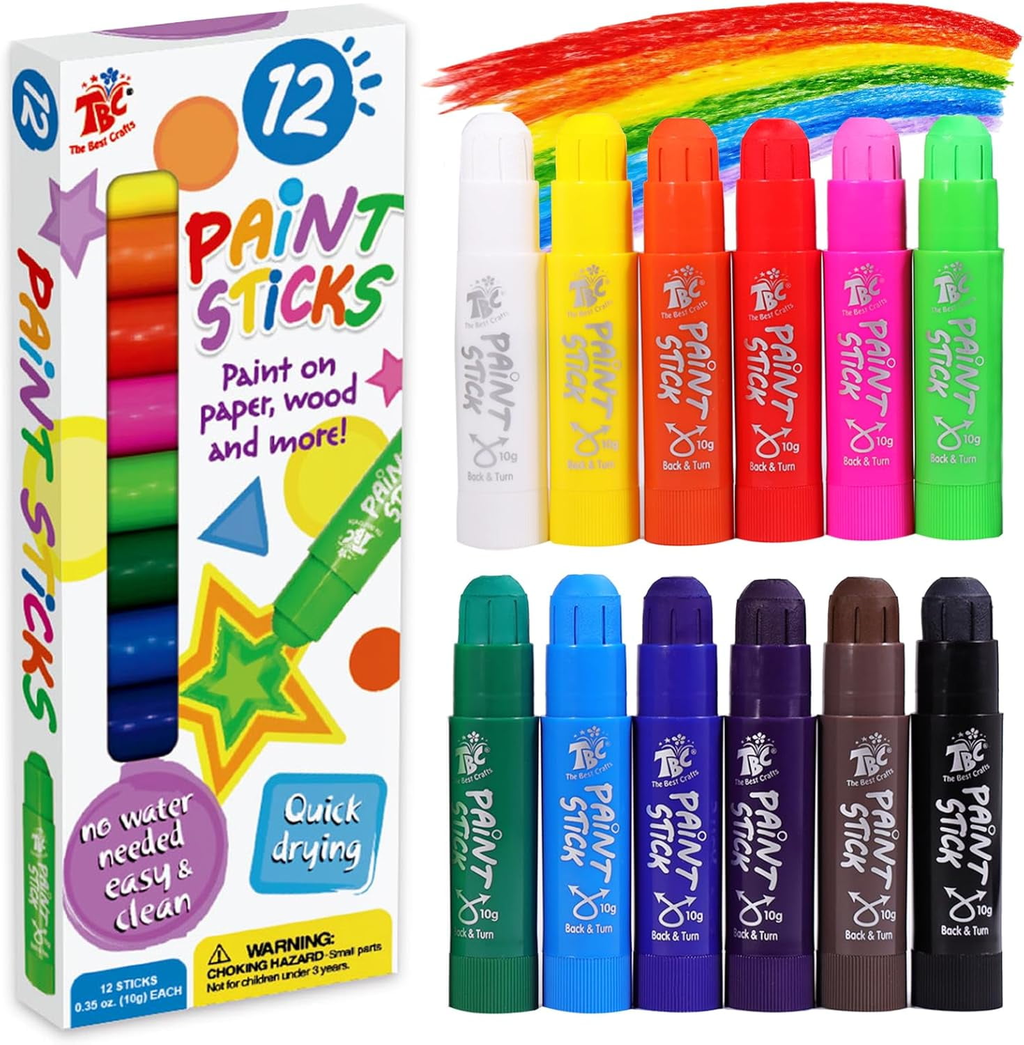 Paint Sticks,12 Classic Colors, Washable, Non-toxic, Tempera Sticks for Kids and Students