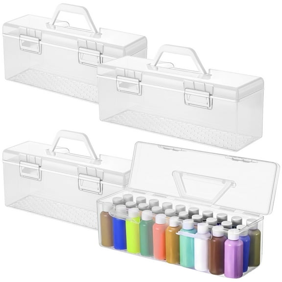 Paint Storage Organizer, 4 Pcs Plastic Handheld Paint Storage Boxes, Includes 2 Large and 2 Small Containers for Acrylic Paint and Craft Supplies