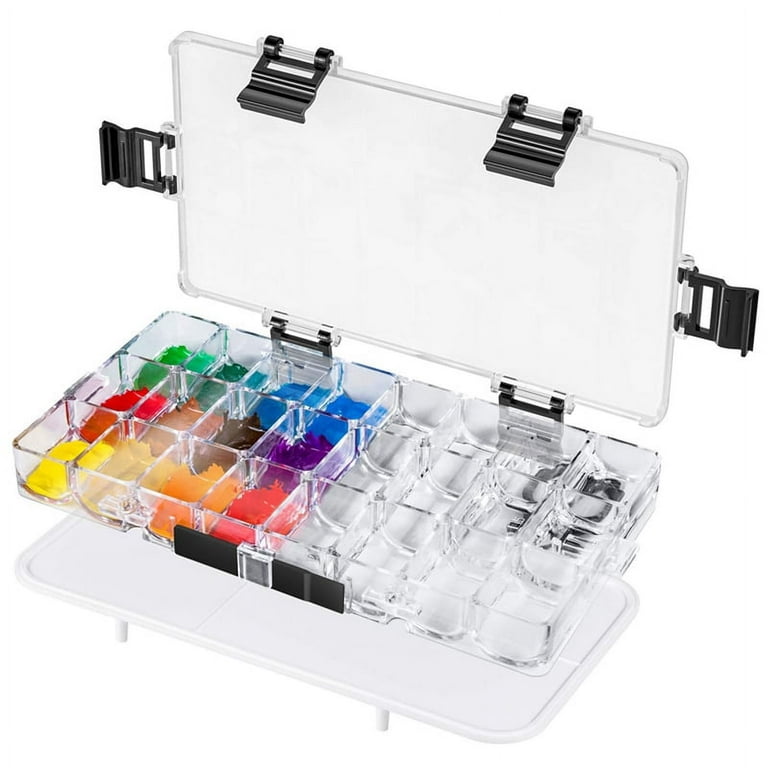 Transon Watercolor Palette Box Airtight 24 Deep Wells for Watercolor, Gouache, Acrylic and Oil Paint