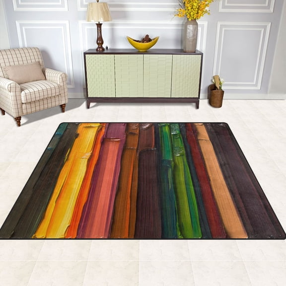 Paint Stripes 63''x48'' Plush Memory Foam Bath Mat, Soft, Absorbent, Non Slip, Durable