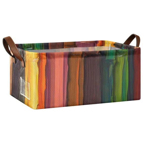 Paint Stripes Open Home Storage Bins Foldable Metal Frame Shelf Baskets 16.9x11.4x7.7in Water-Resistant