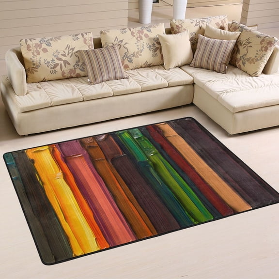 Paint Stripes Soft Polyester Area Rug 72''x48'', Non Slip, Memory Foam, Water Absorbent
