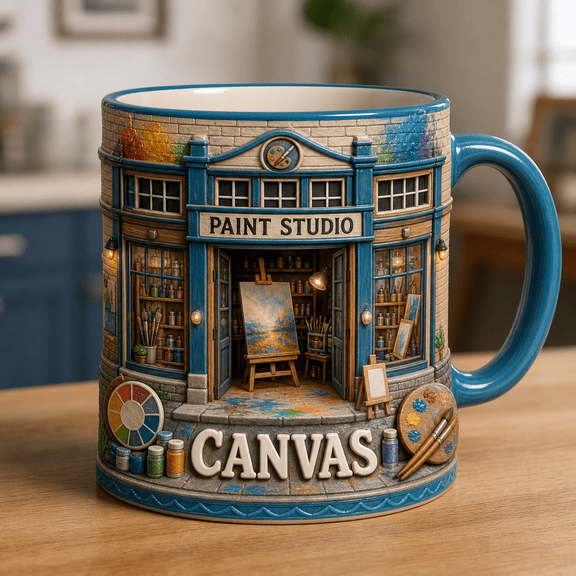 Paint Studio Mug 3D Effect Canvas Artist Coffee Cup for Painters