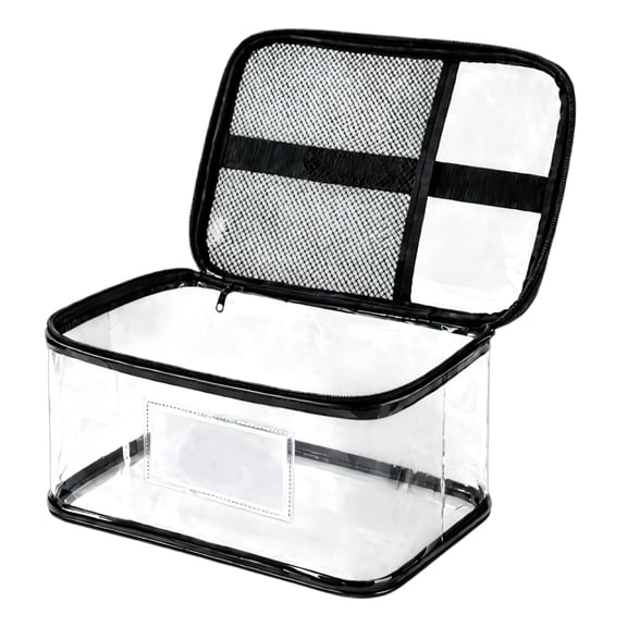 Paint Supply Storage Bag with Clear PVC Body for 24 Acrylic Paint Bottles, Interior Brush Pocket, and Front Identification Slot for Art Storage