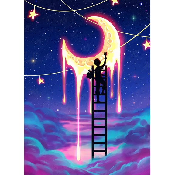 Paint The Moon Diamond Painting Kit, Fun DIY Crafts for Adults, Square Diamond Art Canvas, 13" x 18"