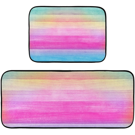 Paint Wood Rainbow Color Kitchen Rug Mats 2PCS Non Slip 47" x 20" + 28" x 20" Kitchen Carpet Floor Mat Hallway Rugs Anti Fatigue Doormat Home Decor