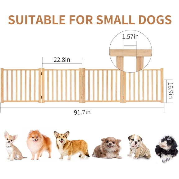 Paint- Wooden Freestanding Dog Gate 4 Panel H:16.9" for Indoor Pet Fence and Room Divider