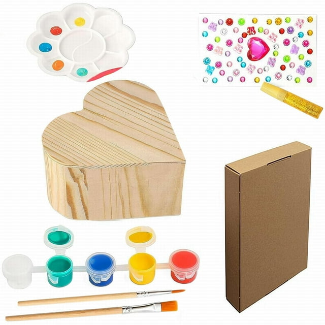 Paint Your Own Wooden Heart Treasure Box Kit - Art Kits for Toddler Girl - Arts and Craft Easter Gifts for Ages 4-6 Year Old Girls - DIY Jewelry Box Toys - Crafts Painting Projects Gift