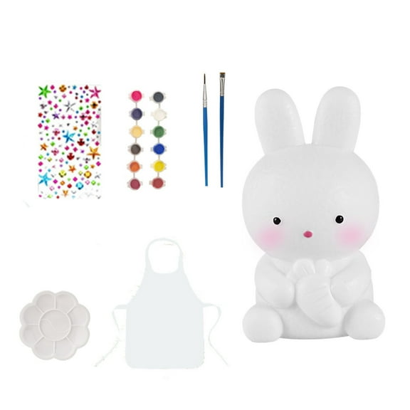 Paint Your Own Bunny Lamp Kit Art Supplies Painted Graffiti Kits Soft Rubber White DIY Painting Rabbit Night Light for All Ages Boy Girl
