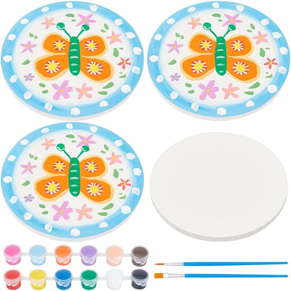 Ceramic Plate Painting Kit For Kids & Adults - DIY Craft Set With 2 Plates, 12 Paints, Brushes, Stands
