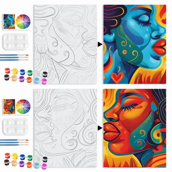 Paint and Sip Kit for Adults with Stand, 8x10 Inch Pre Drawn Stretched Canvas for Painting Your Partner Date Night Valentines Day