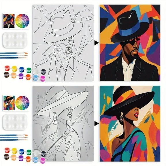 Paint and Sip Kit for Adults with Stand, 8x10 Inch Pre Drawn Stretched Canvas for Painting Your Partner Date Night Valentines Day