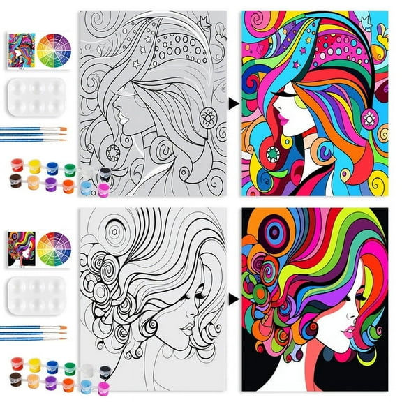 Paint and Sip Kit for Adults with Stand, 8x10 Inch Pre Drawn Stretched Canvas for Painting Your Partner Date Night Valentines Day