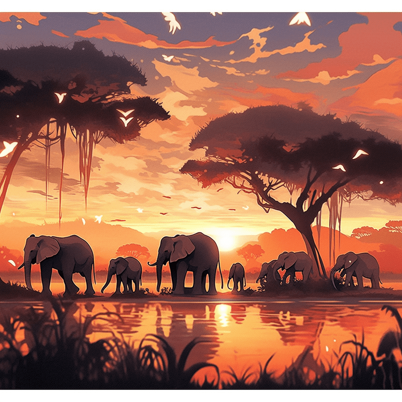 Paint by Number DIY Paint by Numbers Kit for Kids & Adults Beginner DIY Acrylic Painting Kits, 16x20 inch Christmas gifts（Sunset Elephant）