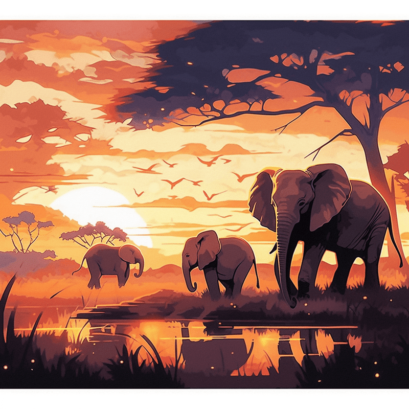 Paint by Number DIY Paint by Numbers Kit for Kids & Adults Beginner DIY Acrylic Painting Kits, 16x20 inch Christmas gifts（Sunset Elephant）
