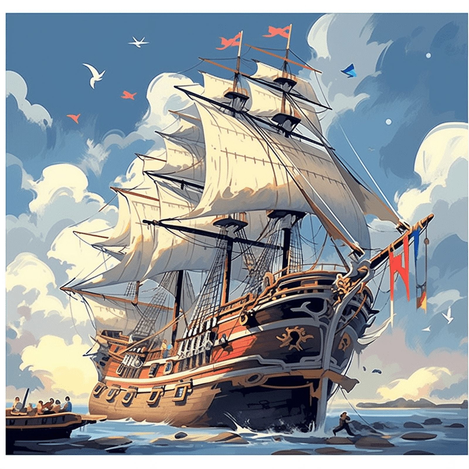 Paint by Number DIY Paint by Numbers Kit for Kids & Adults Beginner DIY Acrylic Painting Kits, 16x20 inch （Sailing boats on the sea）