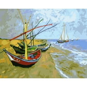 Paint by Number Kit On Canvas for Adults Beginner Van Gogh Famous Paintings DIY Acrylic Oil Painting Arts 16x20 Inch Frameless, Fishing Boats