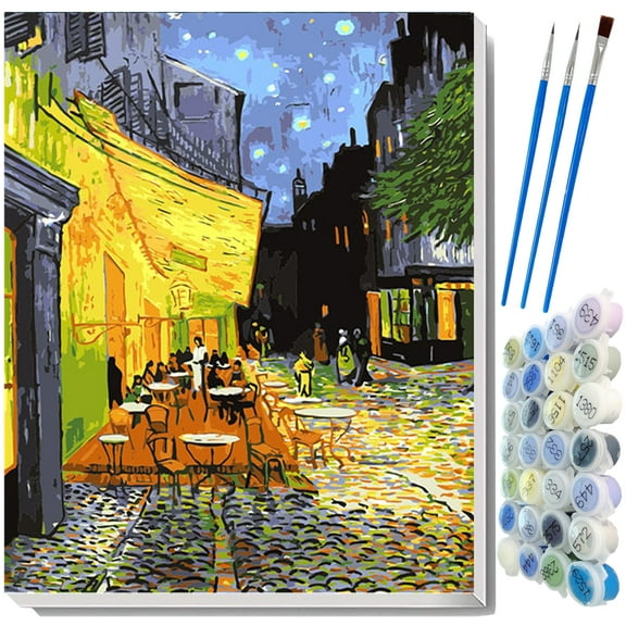Paint by Number Kits, Vincent Van Gogh Masterpiece Series Oil Painting Art Works DIY for Adults Kids Beginner 40x50cm, Unframed (Cafe Terrace)