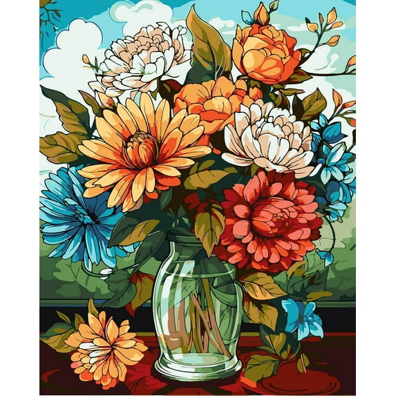 Paint by Numbers Kit for Adults Beginners,Flower DIY Acrylic Watercolor Home Wall Decor,Adult Digital Painting Set,Without Frame(16x20in)