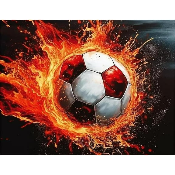 Paint by Numbers Kit for Adults -Flame Football - on Canvas with Brushes Acrylic Pigment DIY Oil Painting for Home Wall Decor (40x50cm/16x20 inch)-