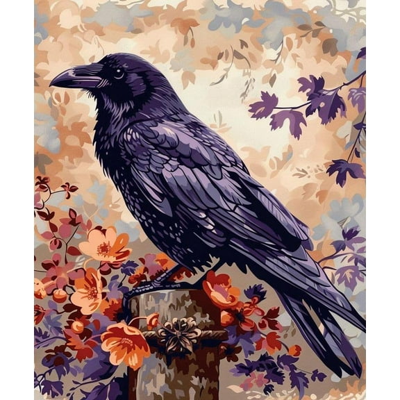 Paint by Numbers Kit for Adults -Flowers Crow - on Canvas with Brushes Acrylic Pigment DIY Oil Painting for Home Wall Decor (40x50cm/16x20 inch)-