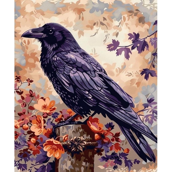 Paint by Numbers Kit for Adults -Flowers Crow - on Canvas with Brushes Acrylic Pigment DIY Oil Painting for Home Wall Decor (40x50cm/16x20 inch)-