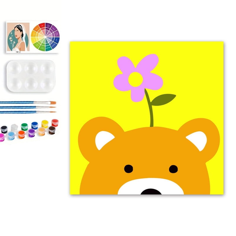 Paint by Numbers Set for Adult Beginners, 8x8 Inch DIY Oil Paint by Numbers for Kids with Frame for Home Decoration (Cartoon Bear)
