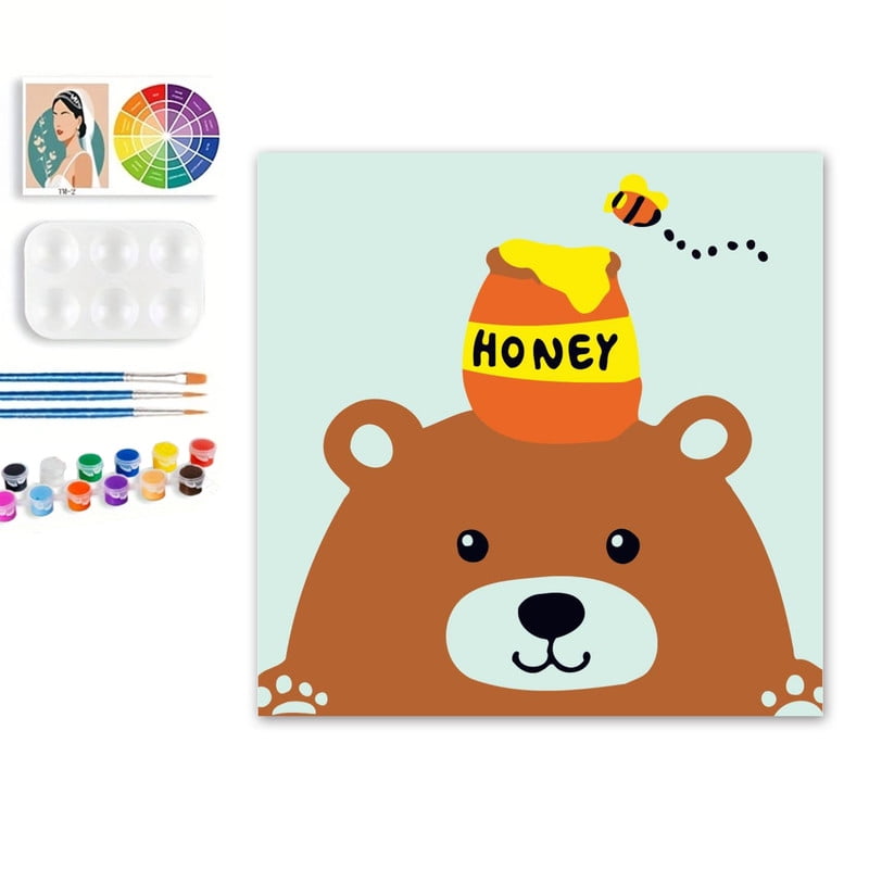 Paint by Numbers Set for Adult Beginners, 8x8 Inch DIY Oil Paint by Numbers for Kids with Frame for Home Decoration (Cartoon Bear)
