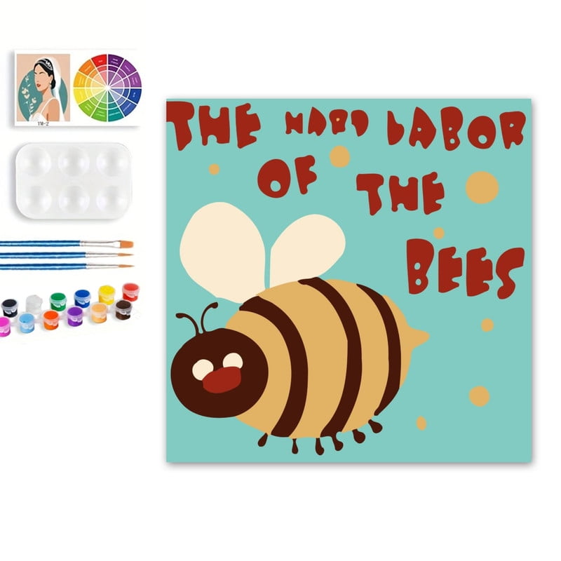 Paint by Numbers Set for Adult Beginners, 8x8 Inch DIY Oil Paint by Numbers for Kids with Frame for Home Decoration (Cartoon Bee)