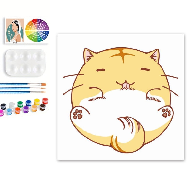 Paint by Numbers Set for Adult Beginners, 8x8 Inch DIY Oil Paint by Numbers for Kids with Frame for Home Decoration (Cartoon Cat)