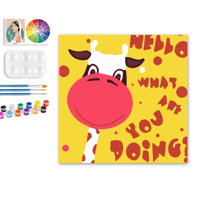Paint by Numbers Set for Adult Beginners, 8x8 Inch DIY Oil Paint by Numbers for Kids with Frame for Home Decoration (Cartoon Cow)