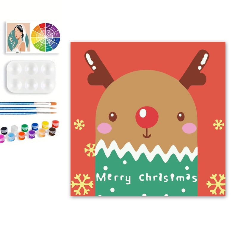 Paint by Numbers Set for Adult Beginners, 8x8 Inch DIY Oil Paint by Numbers for Kids with Frame for Home Decoration (Cartoon Deer)