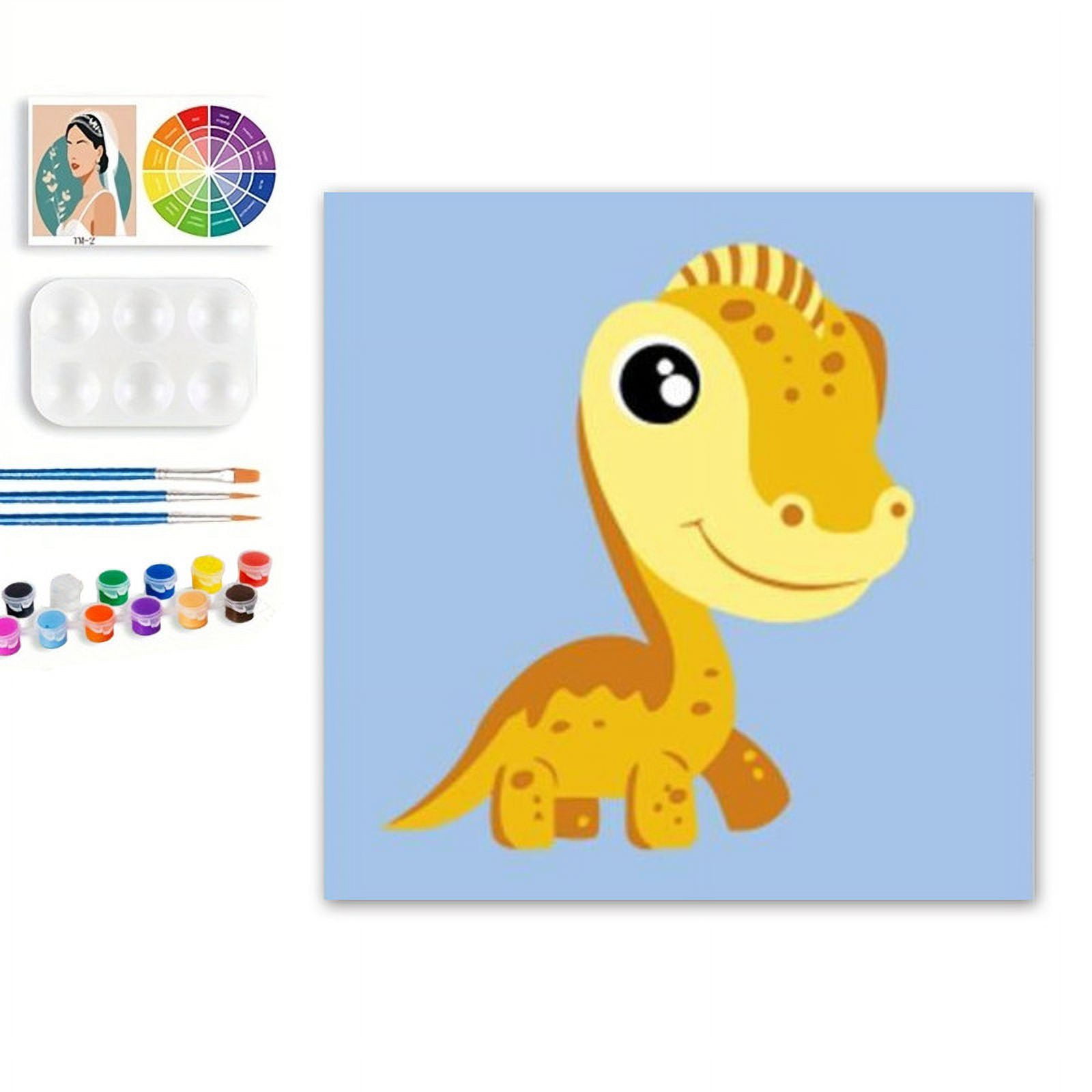 Paint by Numbers Set for Adult Beginners, 8x8 Inch DIY Oil Paint by Numbers for Kids with Frame for Home Decoration (Cartoon Dinosaur)