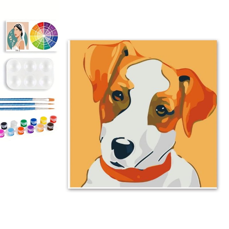 Paint by Numbers Set for Adult Beginners, 8x8 Inch DIY Oil Paint by Numbers for Kids with Frame for Home Decoration (Cartoon Dog)