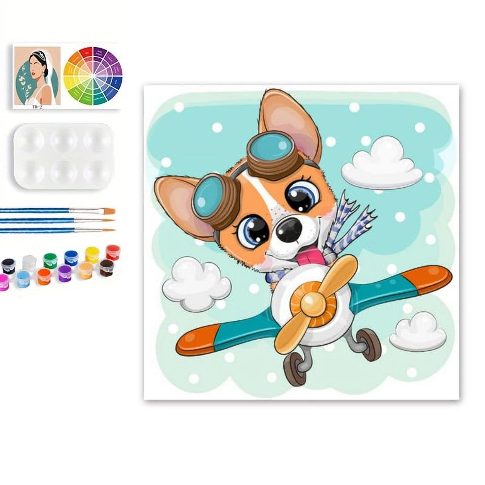 Paint by Numbers Set for Adult Beginners, 8x8 Inch DIY Oil Paint by Numbers for Kids with Frame for Home Decoration (Cartoon Dog)