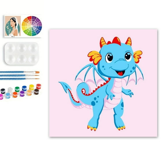 Paint by Numbers Set for Adult Beginners, 8x8 Inch DIY Oil Paint by Numbers for Kids with Frame for Home Decoration (Cartoon Dragon)