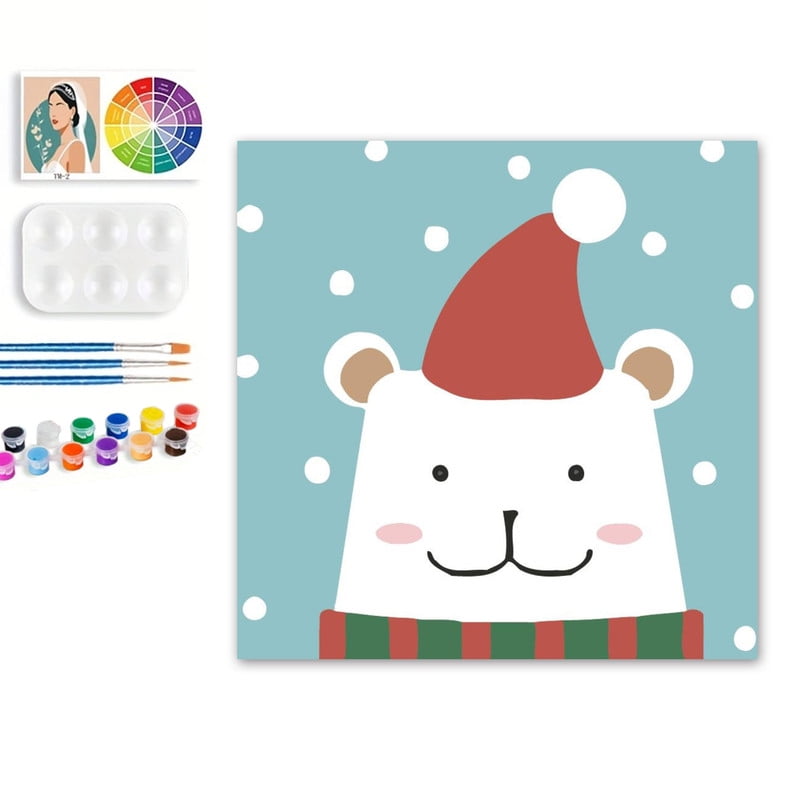 Paint by Numbers Set for Adult Beginners, 8x8 Inch DIY Oil Paint by Numbers for Kids with Frame for Home Decoration (Cartoon Elk)
