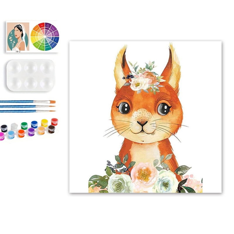 Paint by Numbers Set for Adult Beginners, 8x8 Inch DIY Oil Paint by Numbers for Kids with Frame for Home Decoration (Cartoon Fox)