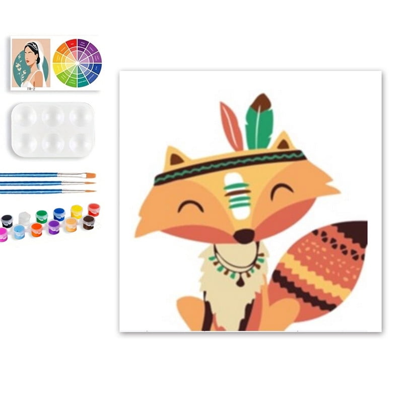 Paint by Numbers Set for Adult Beginners, 8x8 Inch DIY Oil Paint by Numbers for Kids with Frame for Home Decoration (Cartoon Fox)