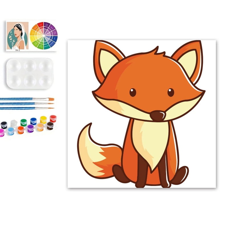 Paint by Numbers Set for Adult Beginners, 8x8 Inch DIY Oil Paint by Numbers for Kids with Frame for Home Decoration (Cartoon Fox)
