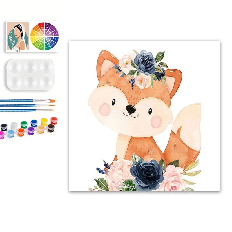Paint by Numbers Set for Adult Beginners, 8x8 Inch DIY Oil Paint by Numbers for Kids with Frame for Home Decoration (Cartoon Fox)