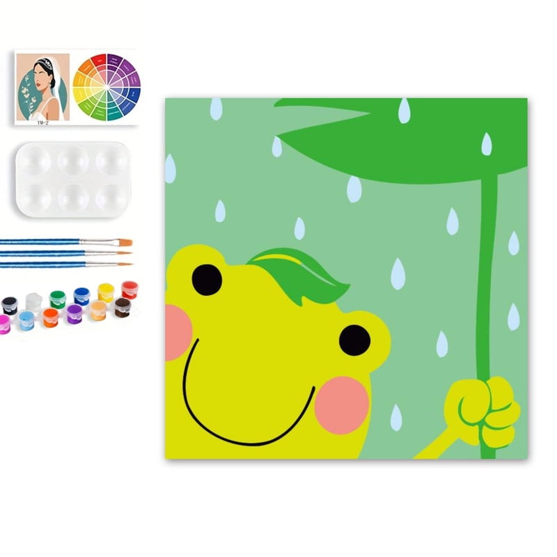 Paint by Numbers Set for Adult Beginners, 8x8 Inch DIY Oil Paint by Numbers for Kids with Frame for Home Decoration (Cartoon Frog)