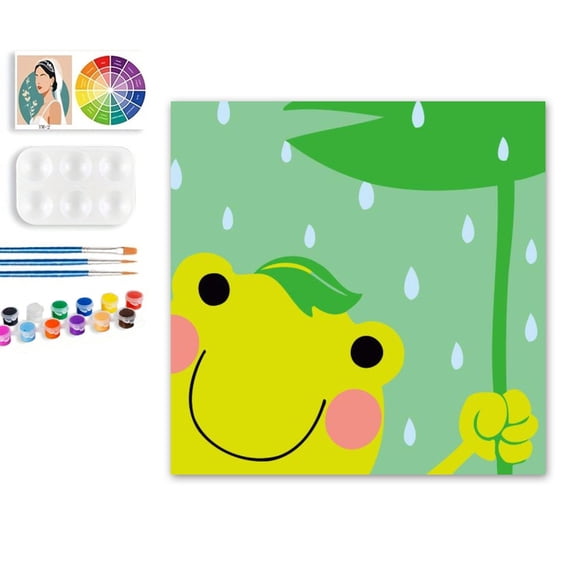 Paint by Numbers Set for Adult Beginners, 8x8 Inch DIY Oil Paint by Numbers for Kids with Frame for Home Decoration (Cartoon Frog)