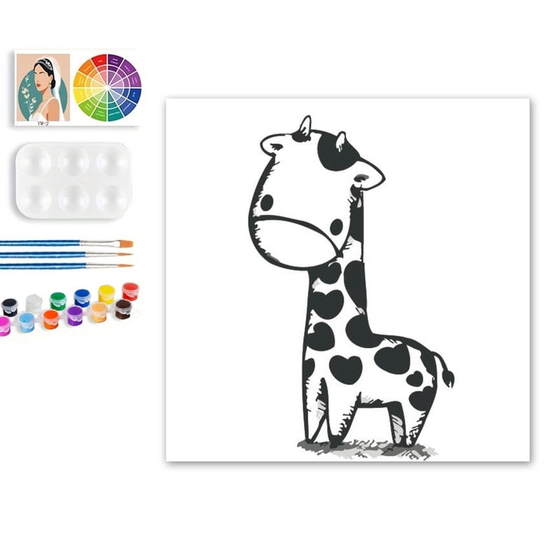 Paint by Numbers Set for Adult Beginners, 8x8 Inch DIY Oil Paint by Numbers for Kids with Frame for Home Decoration (Cartoon Giraffe)