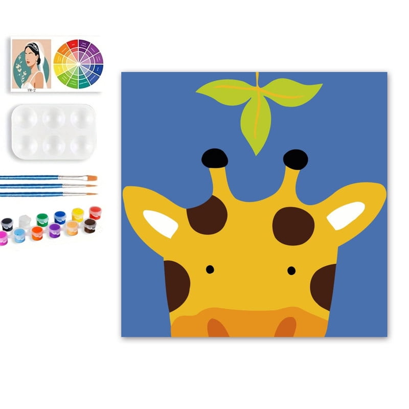 Paint by Numbers Set for Adult Beginners, 8x8 Inch DIY Oil Paint by Numbers for Kids with Frame for Home Decoration (Cartoon Giraffe)