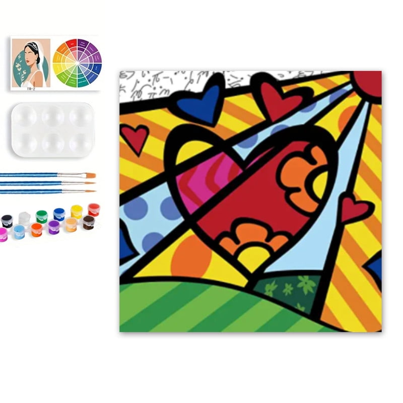 Paint by Numbers Set for Adult Beginners, 8x8 Inch DIY Oil Paint by Numbers for Kids with Frame for Home Decoration (Cartoon Heart)
